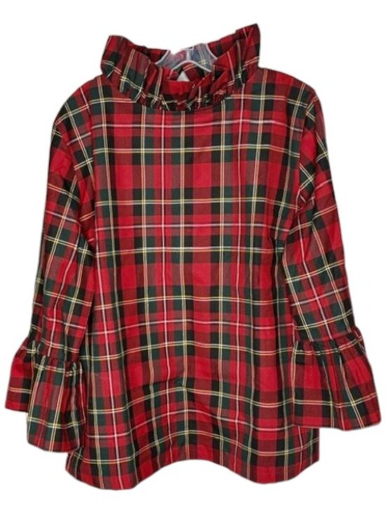 Elizabeth Wilson Tops - Elizabeth Wilson Katherine Plaid Ruffle Bell Sleeve Top - Red/Blk/Grn/Yel - XXL